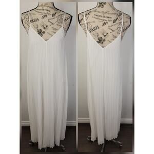 Express Maxi Dress Sz S White Accordion Pleated Chiffon Coastal Bridal Ethereal